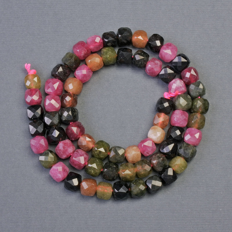 Natural Tourmaline Stone Beads Faceted Cube, diameter 5.5x5.5mm+-, length 36cm+