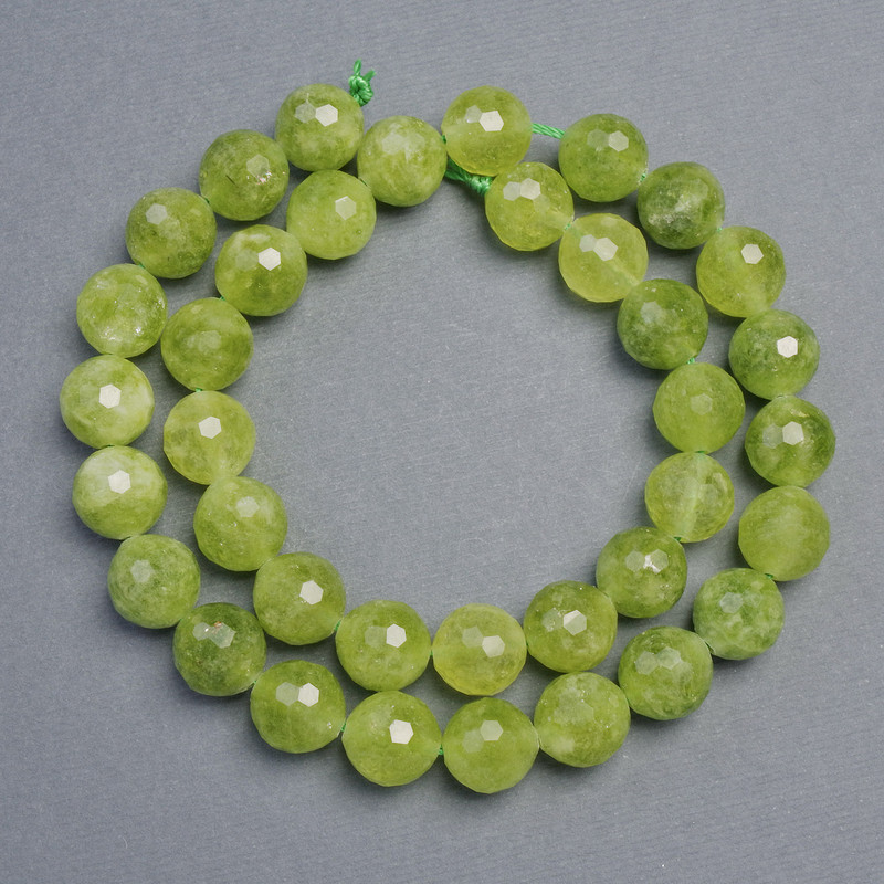Natural Chrysolite (Olivine) Stone Beads Faceted Round, diameter 10mm+-, length 37cm+
