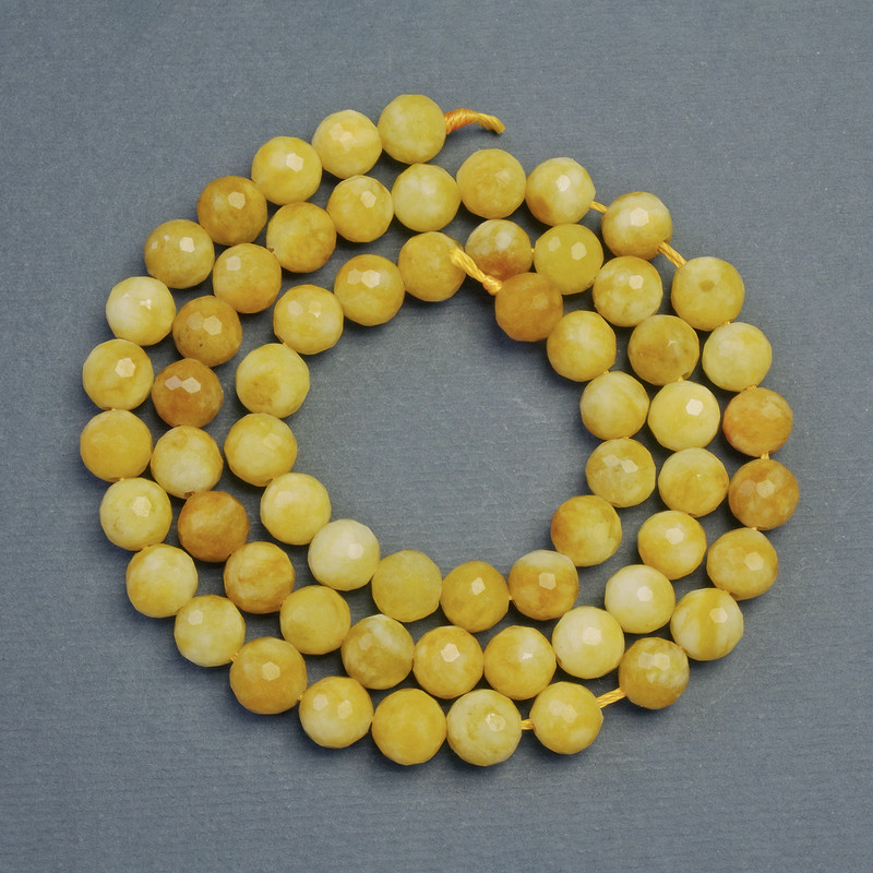 Natural Yellow Jadeite Stone Beads Faceted Round, diameter 6mm+-, length 38cm+