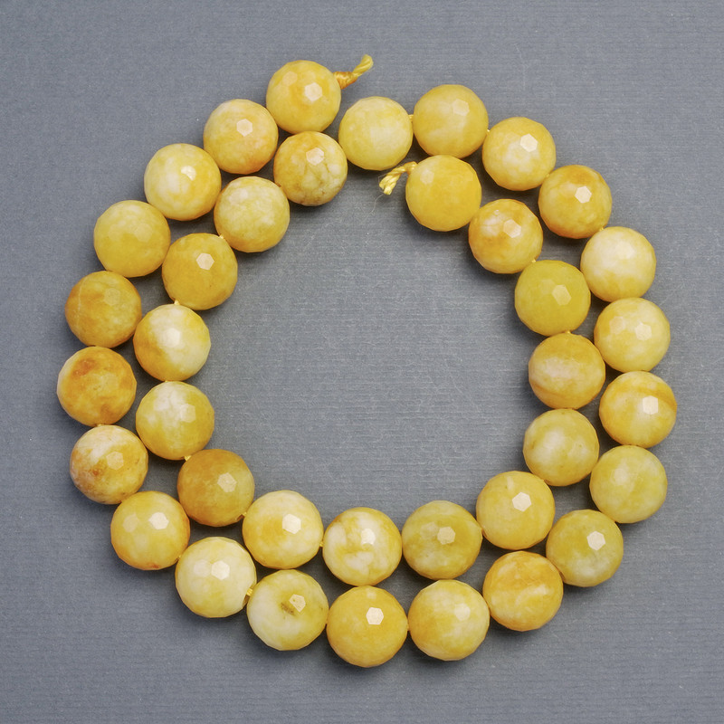 Natural Yellow Jadeite Stone Beads, faceted round, diameter 10mm+-, length 37cm+
