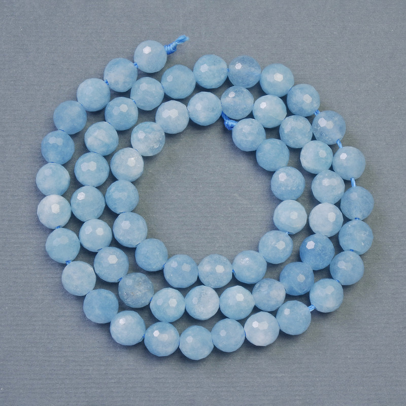 Natural Aquamarine Stone Beads, faceted round, diameter 6mm+-, length 37cm+