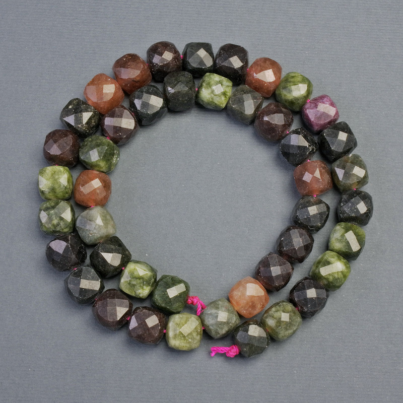 Natural Tourmaline Beads, Faceted Cube, 9x9mm+- Diameter, 38cm+ Length
