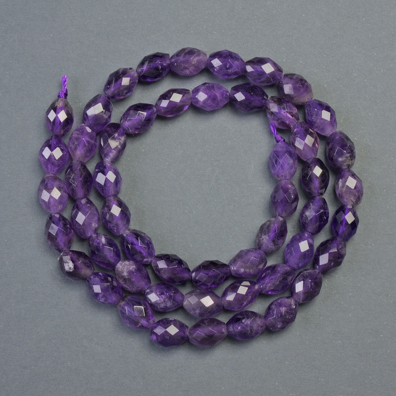 Amethyst Natural Stone Faceted Bicone Beads, Diameter 6x8mm+/-, Length 39cm+/- on Thread