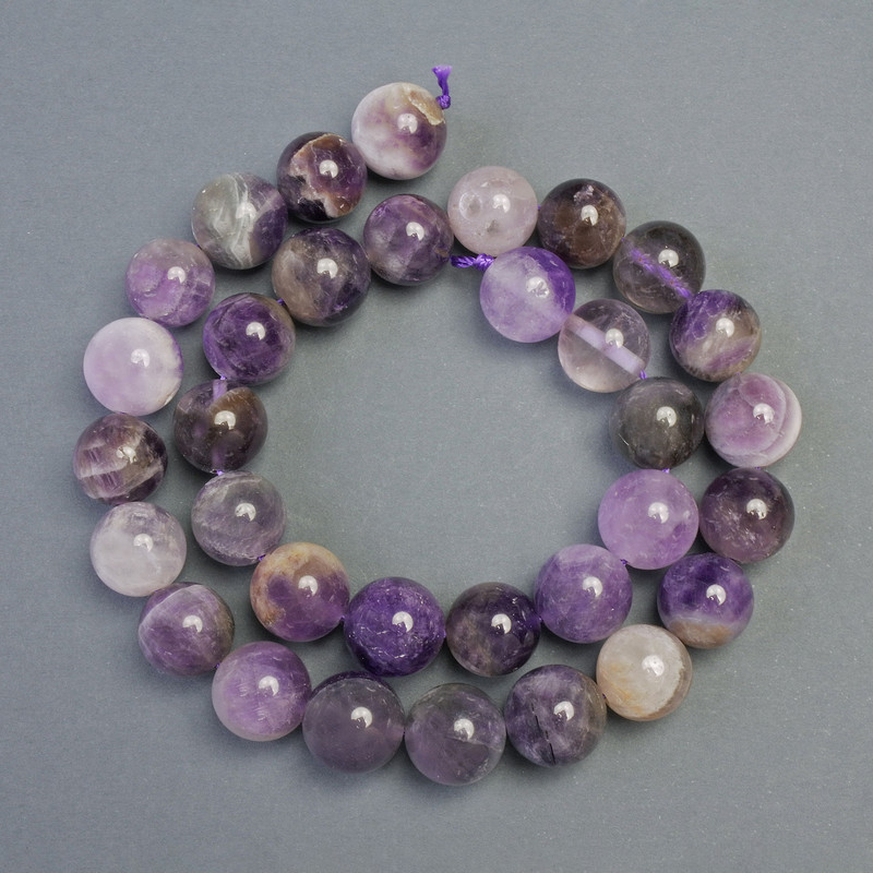 Amethyst Natural Stone Smooth Round Beads, Diameter 11.5-12.5mm+/-, Length 40cm+/- on Thread