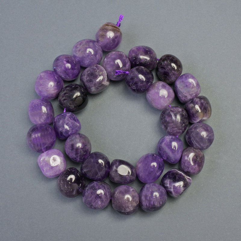 Amethyst Natural Stone Cube-Tumbled Beads, diameter 14-17x14-15mm+-, length 40cm+- on a thread