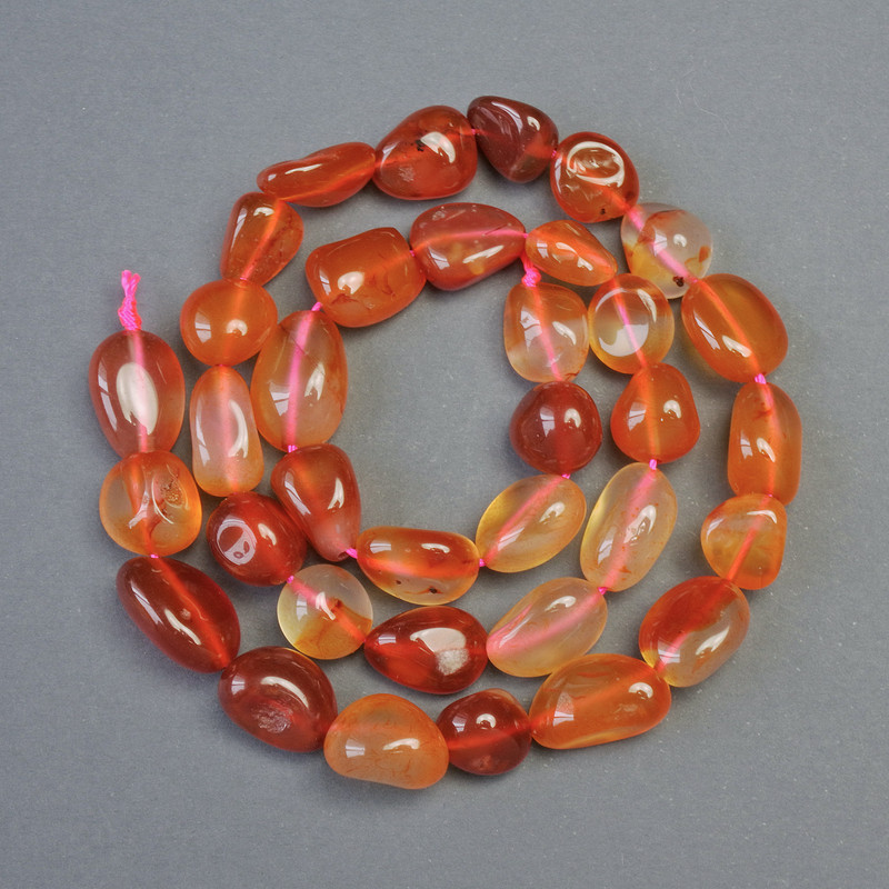 Carnelian Natural Stone Tumbled Beads, diameter 10x12mm+-, length 39cm+- on a thread