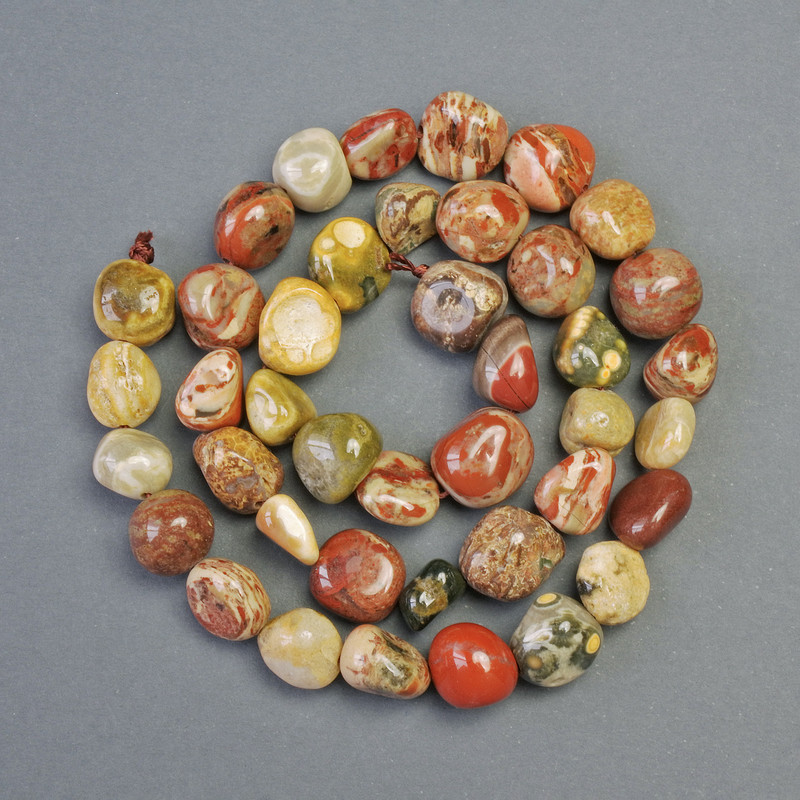 Polychrome Jasper Natural Stone Tumbled Beads, diameter 10x10mm+-, length 39cm+- on a thread