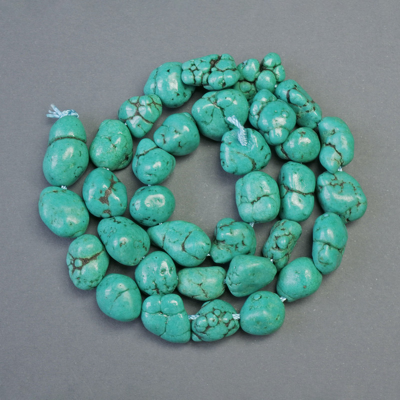 Howlite Beads, Dyed Natural Stone, Artificial 'Green Turquoise' Nuggets, Tumbled, Diameter 9x10mm+/-, Length 39cm+/- on Thread