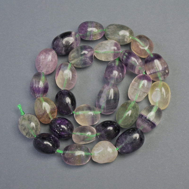 Fluorite Natural Stone Tumbled Beads, diameter 12x16mm+-, length 40cm+- on a thread