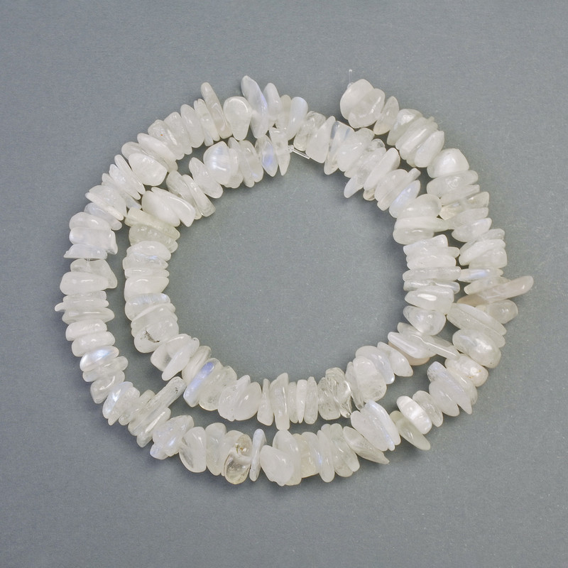Adularia Natural Moonstone Chip Beads, diameter 8x2mm+-, length 40cm+- on fishing line