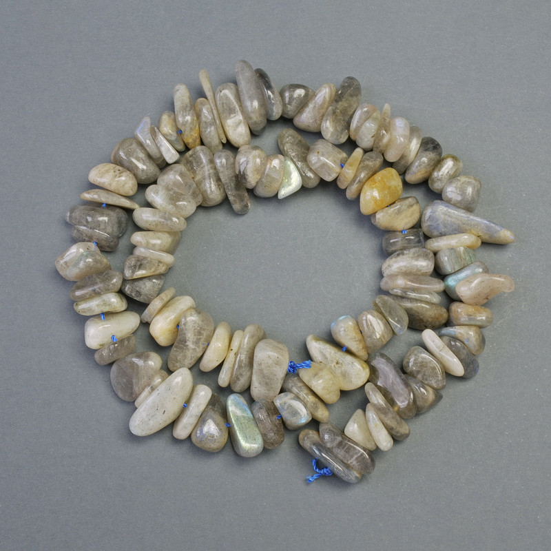 Labradorite Natural Stone Chips, Diameter 10x13mm+/-, Length 40cm+/- on Fishing Line