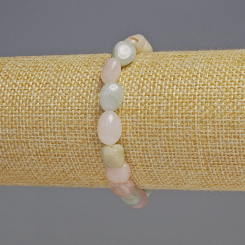 Morganite Natural Stone Bracelet, Tumbled, Diameter 8x10x5mm+/-, Length 18cm+/- Stretch