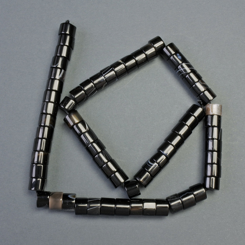 Black Agate Beads on Thread, Natural Stone, Rondelle, Diameter 8x6mm+/-, Length 39cm+