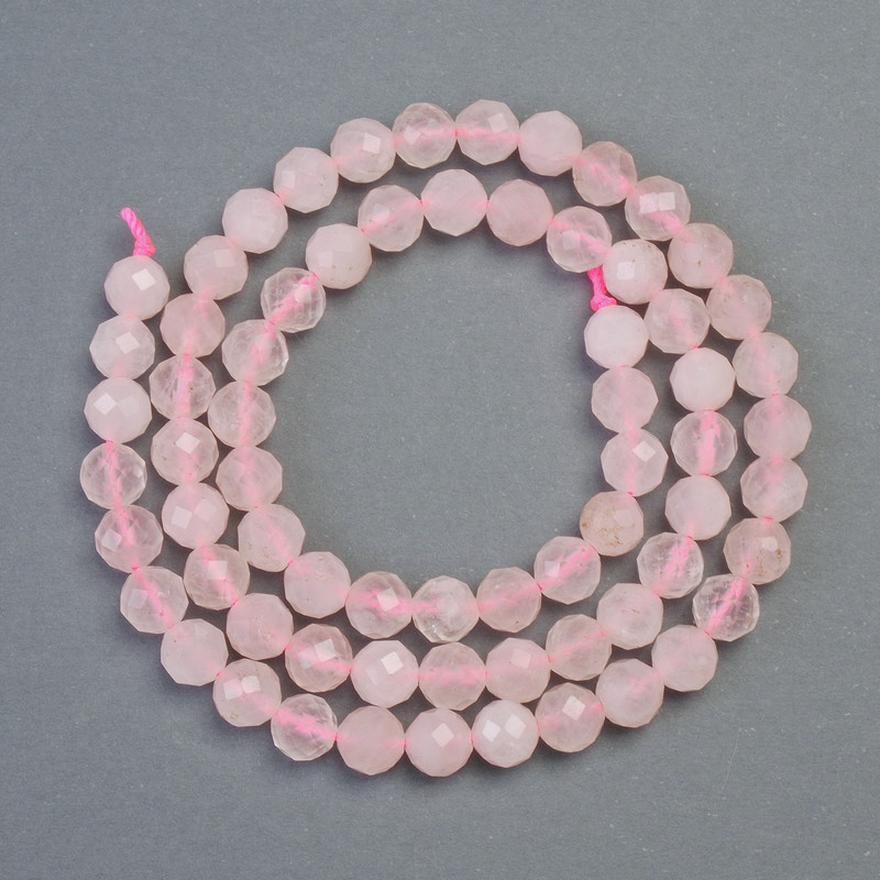 Rose Quartz Beads on Thread, Natural Stone, Faceted Round, Diameter 6mm+/-, Length 39cm+