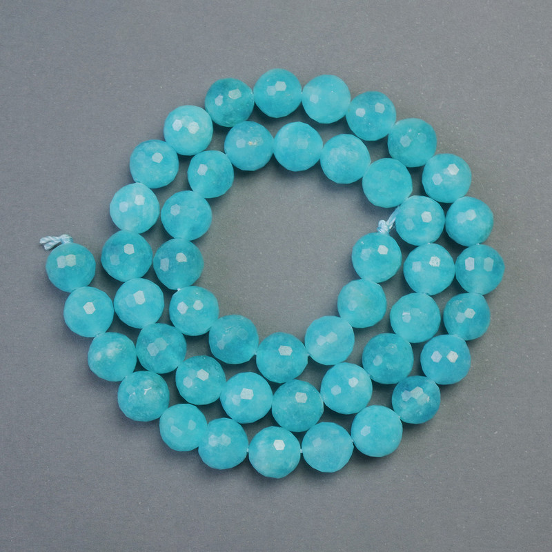 Aquamarine Beads on Thread, Natural Stone, Faceted Round, Diameter 8mm+/-, Length 39cm+