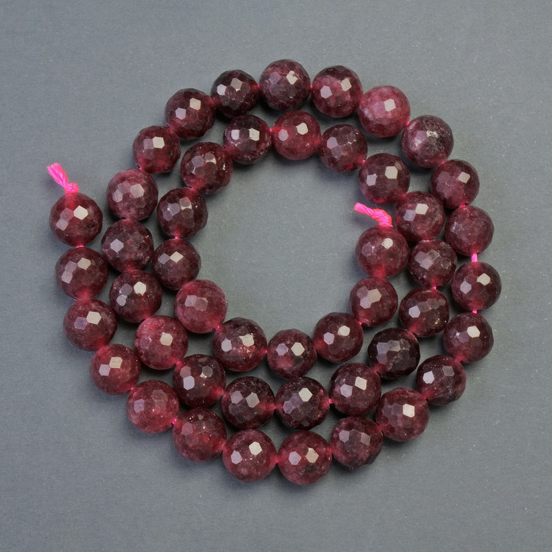 Rubellite Beads on Thread, Natural Stone, Faceted Round, Diameter 8mm+/-, Length 38cm+