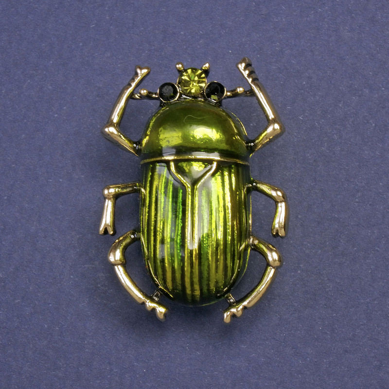 Scarab Beetle Brooch Green Enamel Gold Metal Colour 24x33mm+