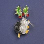 Brooch Hedgehog with Christmas Flower Hallmark Holly Green White Enamel Metal Colour Silver 39x23mm+