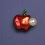 Apple Brooch with Pearl Red Enamel Gold Metal Colour 22x24mm+