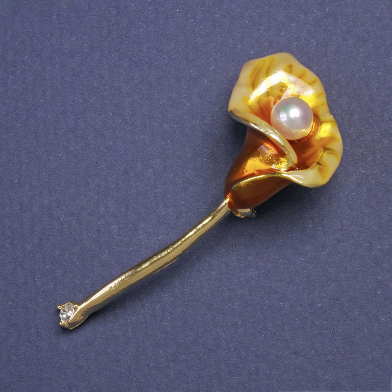 Calla Lily Flower Brooch-Pendant Yellow Enamel Gold Metal Colour 52x23mm+