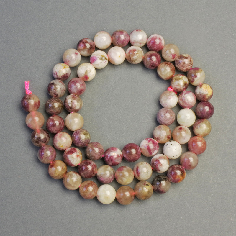 Pink Tourmaline Beads on a String Natural Stone Smooth Round, Diameter 6mm+-, Length 40cm+