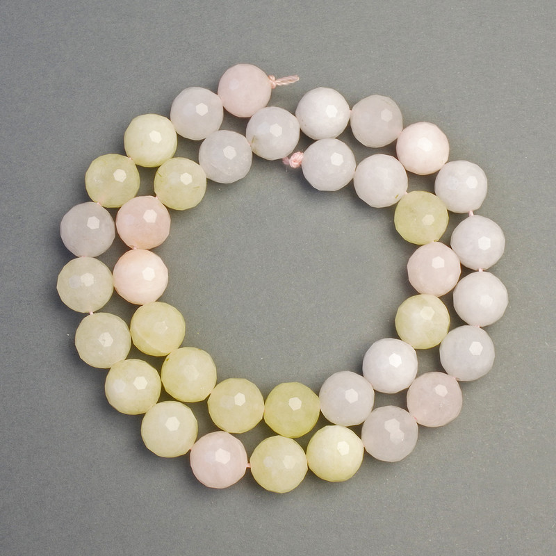 Morganite Beads on a String Natural Stone Faceted Round, Diameter 10mm+-, Length 38cm+