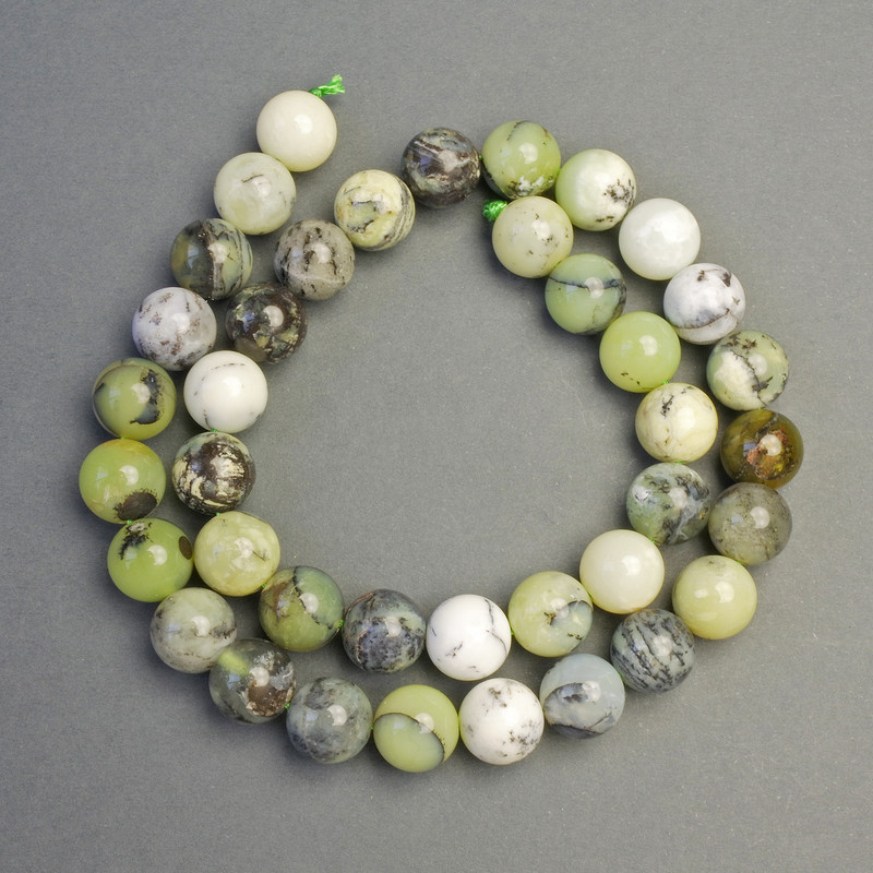 Green Opal Beads on a String Natural Stone Smooth Round, Diameter 10mm+-, Length 40cm+