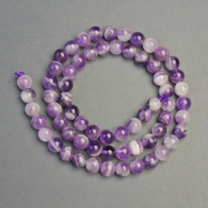 Amethyst Chevron Beads on Thread, Natural Stone, Smooth Round, Diameter 6mm+-, Length 39cm+