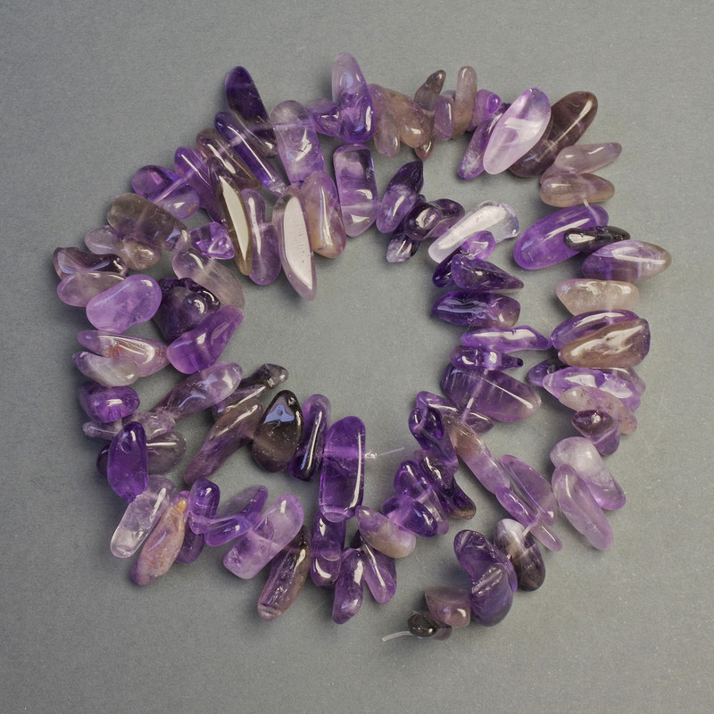 Amethyst Beads on a String Natural Stone Needle Chips, Diameter 14x5x6mm+-, Length 41cm+