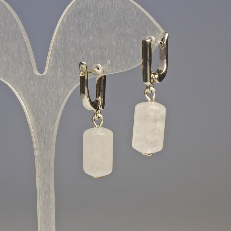 Rock Crystal Cylinder Earrings, diameter 14x8mm+/-, length 3cm