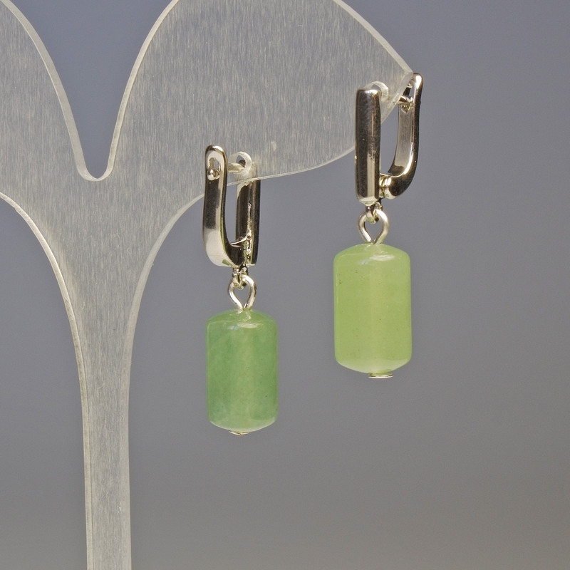 Jade Cylinder Earrings, diameter 14x8mm+/-, length 3cm