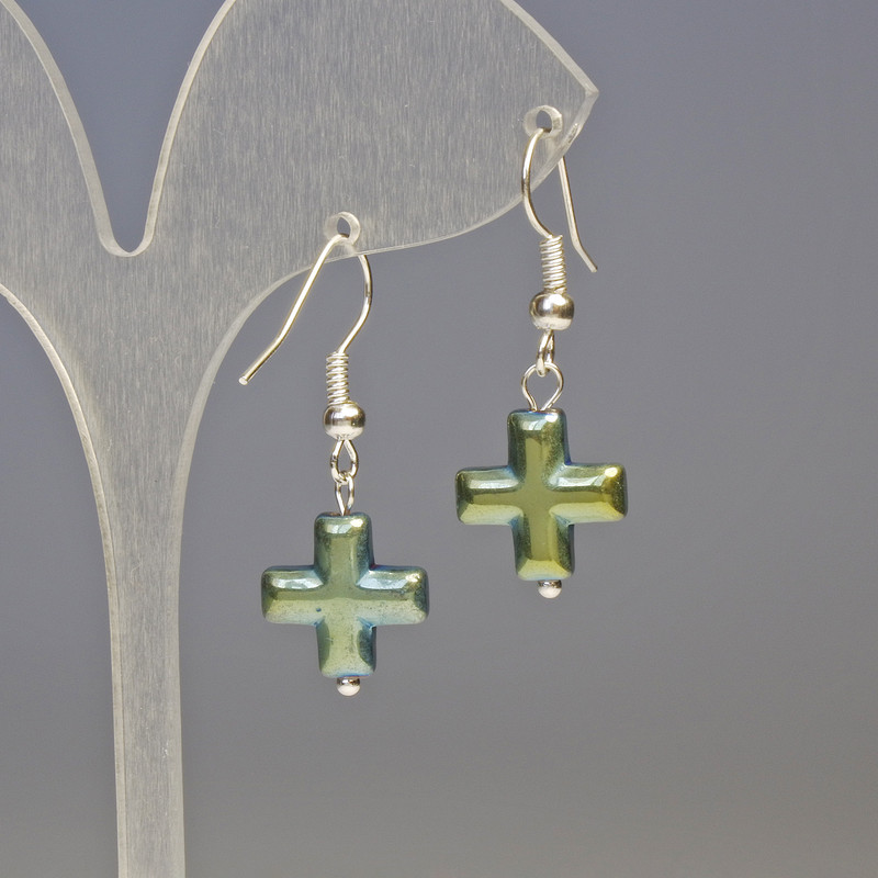 Hematite Cross Earrings, Chameleon, diameter 13x13mm+-, length 3.2cm