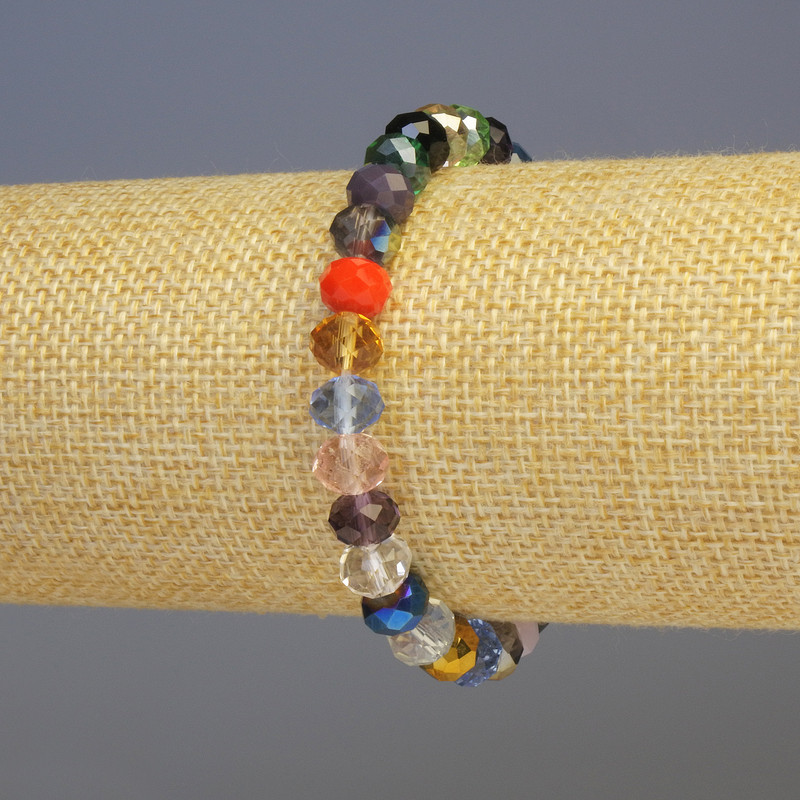 Czech Glass Bracelet, Multicoloured, Diameter 8x6mm+/-, Length 18cm+/- Stretch