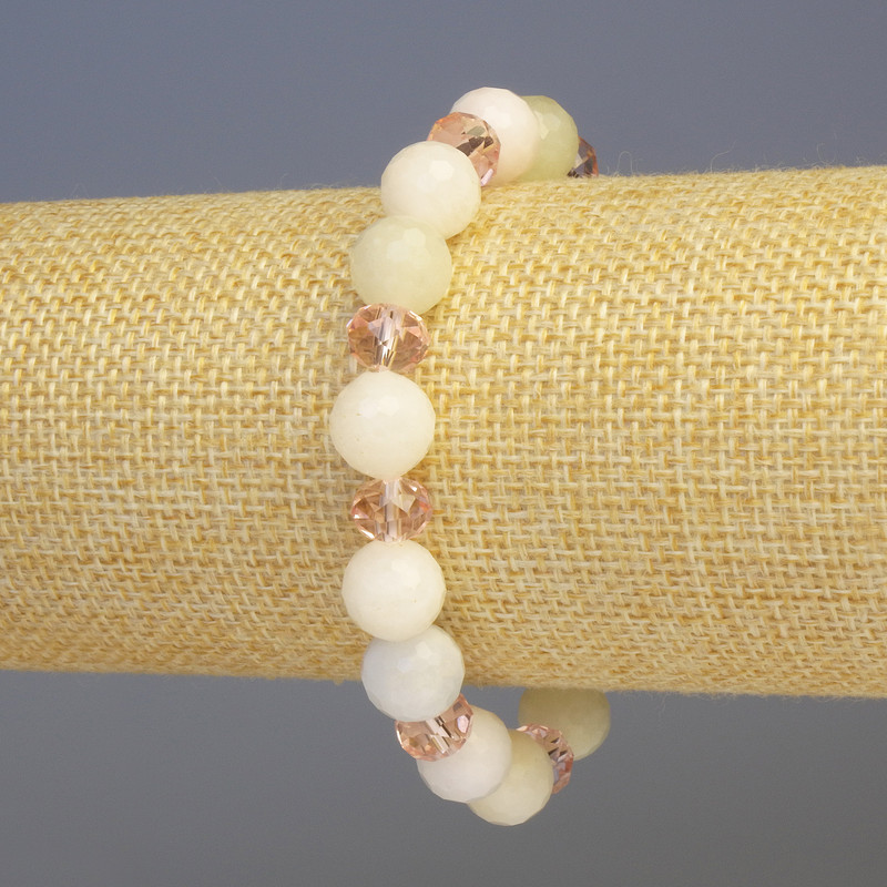 Morganite & Czech Glass Bracelet, Faceted Round & Rondelle Beads, Diameter 10 & 8mm+-, Length 18cm+- Stretch