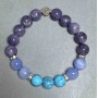 Tanzanite, Turquoise & Aquamarine Bracelet with Inserts, diameter 10mm+/-, length 18cm+/- stretch