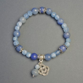 Aquamarine and Blue Aventurine Bracelet with Knot Charm, diameter 6mm+- and 8mm+-, length 18cm+- stretch