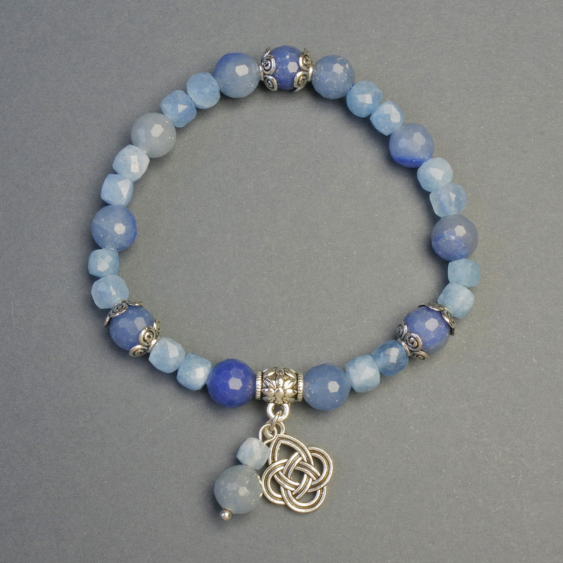 Aquamarine and Blue Aventurine Bracelet with Knot Charm, diameter 6mm+- and 8mm+-, length 18cm+- stretch