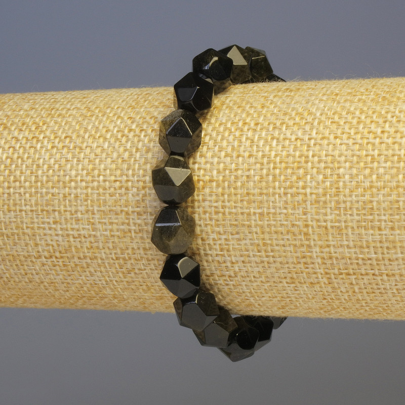 Sunstone Obsidian Bracelet, Natural Stone, Faceted, Diameter 8x8mm+/-, Length 18cm+/- Stretch
