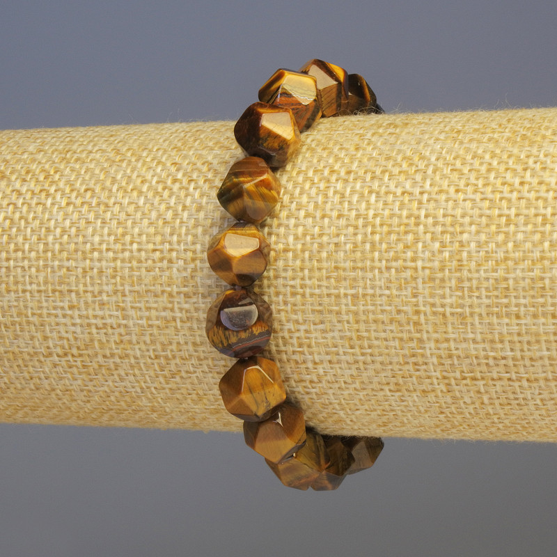Tiger's Eye Bracelet, Natural Stone, Faceted, Diameter 8x8mm+/-, Length 18cm+/- Stretch