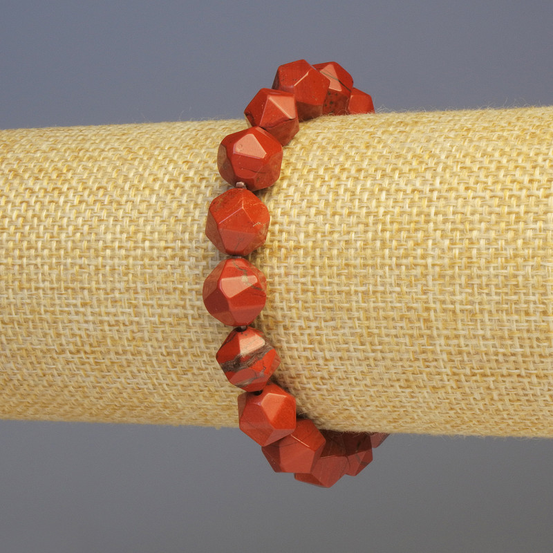 Red Jasper Bracelet, Natural Stone, Faceted, Diameter 8x8mm+/-, Length 18cm+/- Stretch