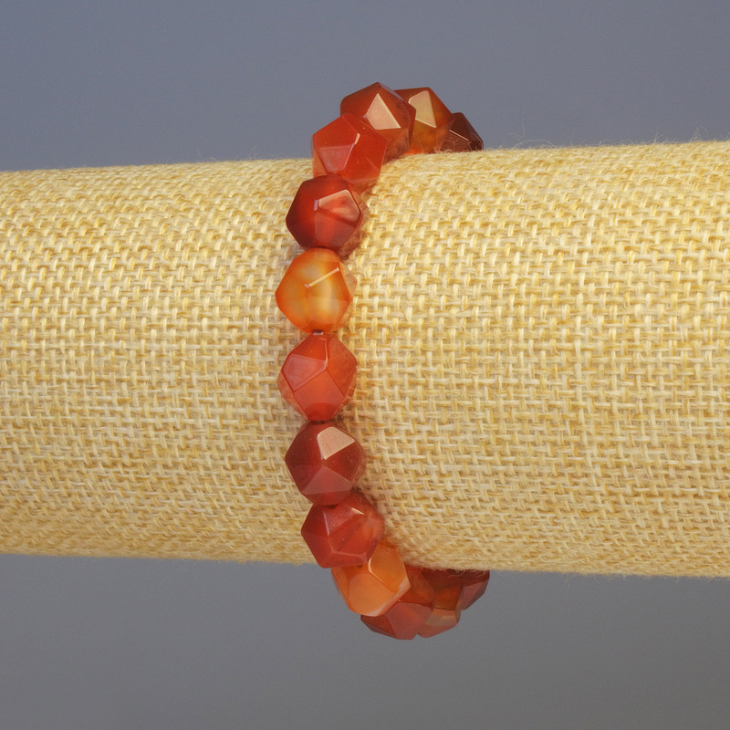 Carnelian Natural Stone Bracelet, Faceted, Diameter 8x8mm+-, Length 18cm+- Stretch