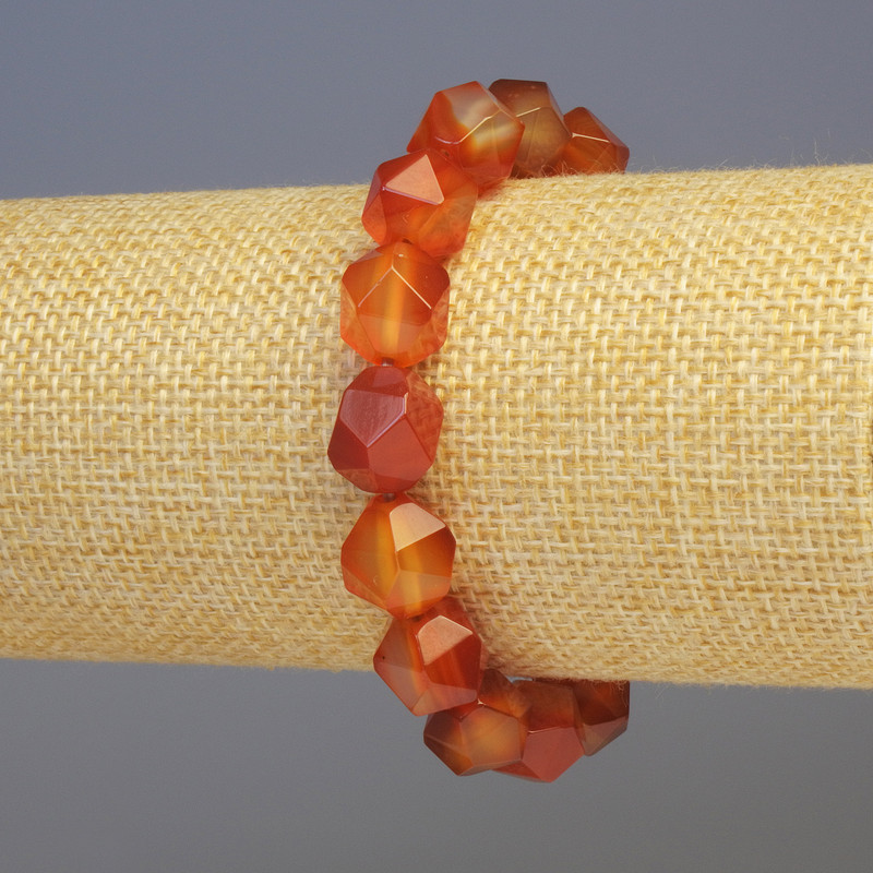 Carnelian Natural Stone Bracelet, Faceted, Diameter 11x11mm+-, Length 18cm+- Stretch