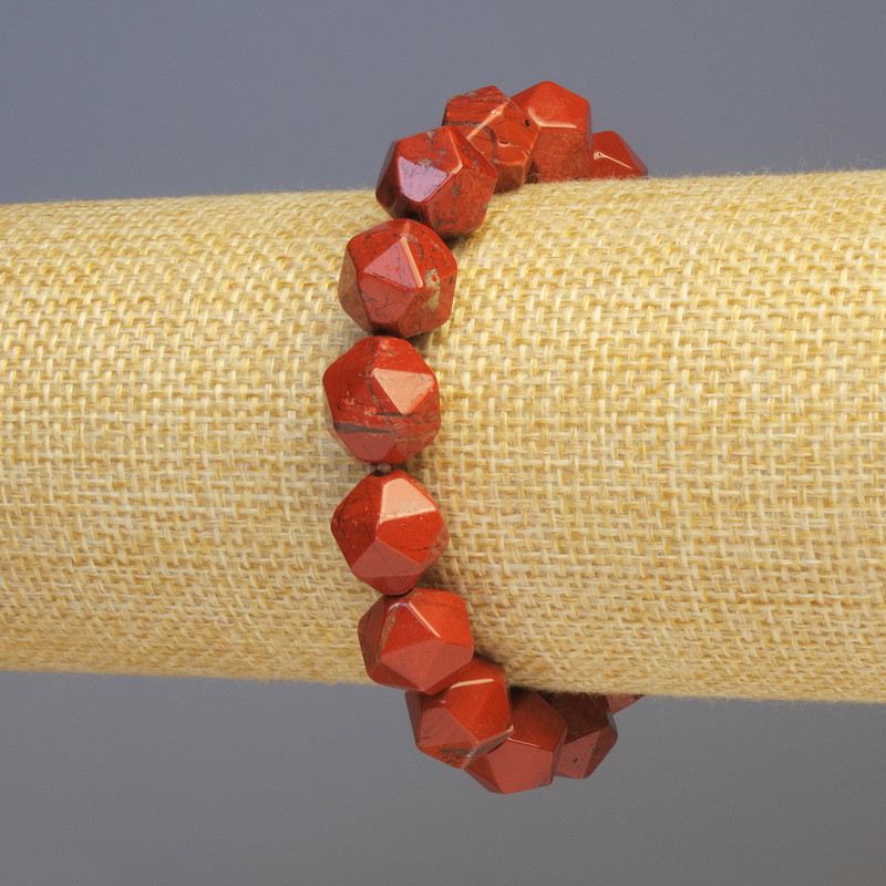 Red Jasper Bracelet, Natural Stone, Faceted, Diameter 11x11mm+/-, Length 18cm+/- Stretch
