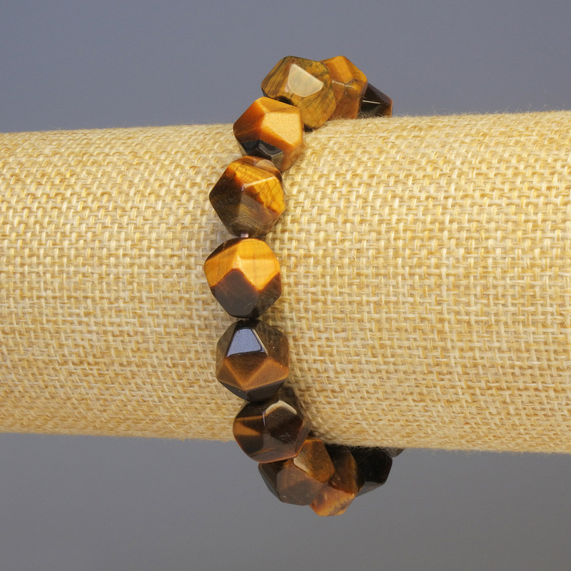 Tiger's Eye Bracelet, Natural Stone, Faceted, Diameter 11x11mm+/-, Length 18cm+/- Stretch