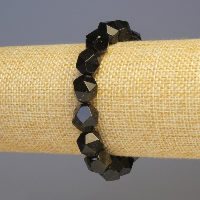 Sunstone Obsidian Bracelet, Natural Stone, Faceted, Diameter 11x11mm+/-, Length 18cm+/- Stretch