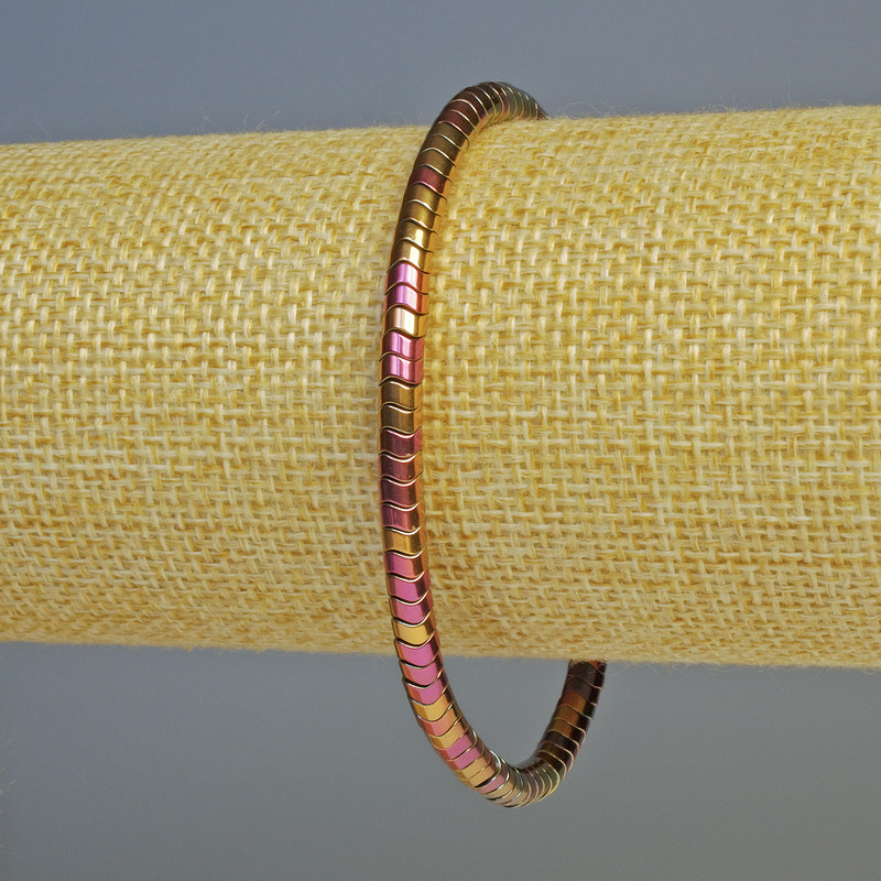 Hematite Rondelle Wave Bracelet, Multicolour Gold, diameter 4x2mm+-, length 18cm+- stretch
