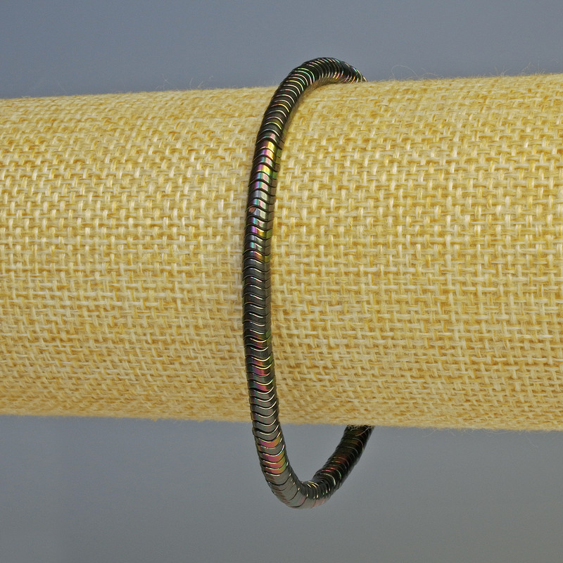 Hematite Rondelle Wave Bracelet, Black Multicolour, diameter 4x1mm+-, length 18cm+- stretch