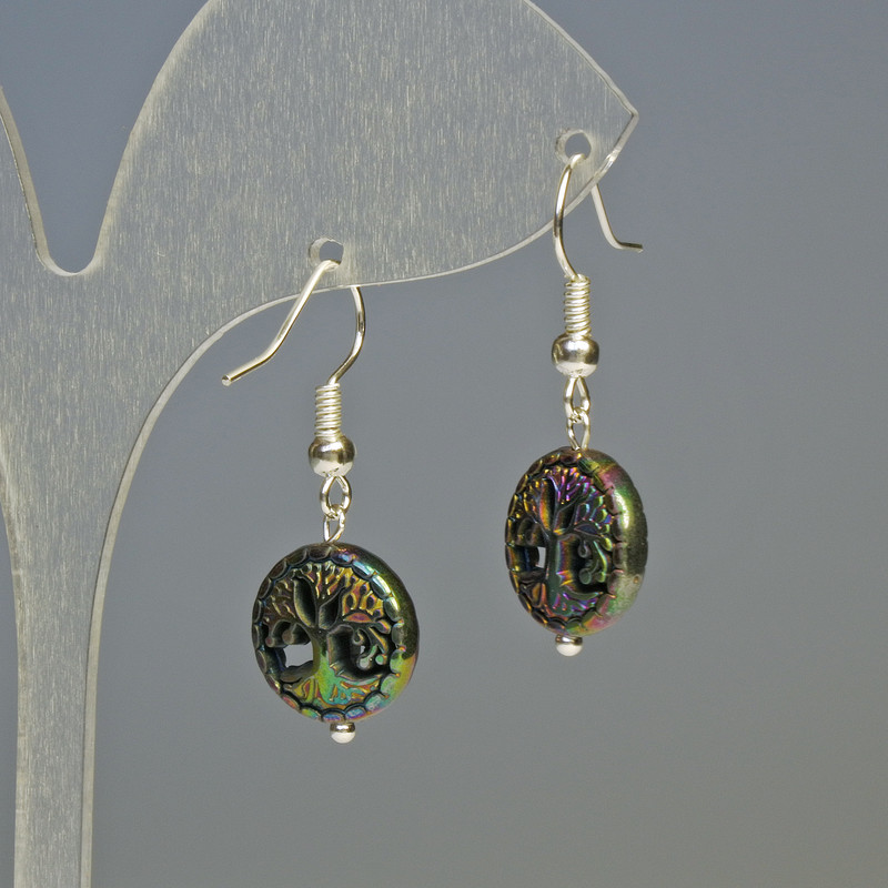 Hematite Tree Chameleon Earrings, diameter 12.5x4.5mm+-, length 3.2cm