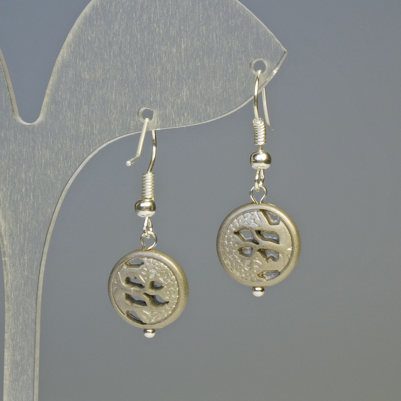Hematite Tree Earrings, Matt Silver, diameter 12x4.5mm+-, length 3.2cm