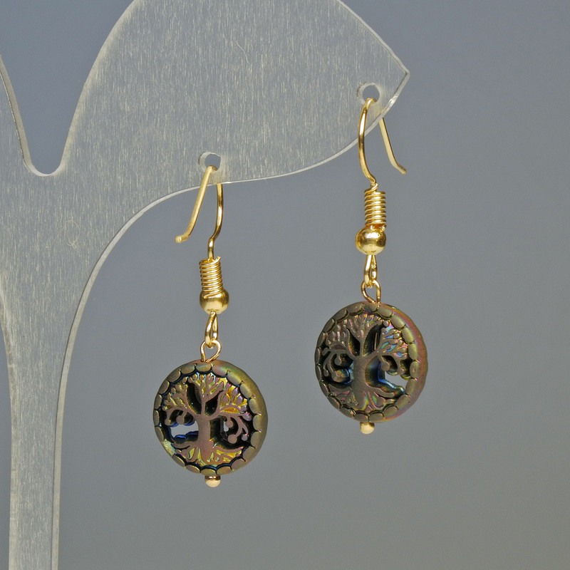 Hematite Tree Earrings, Matte Chameleon, Diameter 12.5x4.5mm+-, Length 3.2cm